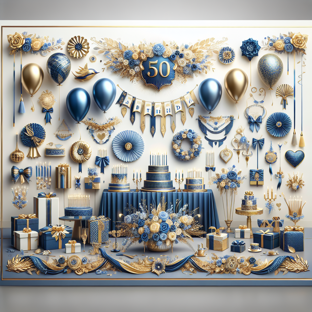 9Pcs Blue Gold 50th Birthday Decorations Blue Gold 50th Birthday Honeycomb Centerpieces for Tables Decorations Vintage 1973 Table Topper Cheers to 50 Years Sign Decor for Men Women 50th Birthday Party