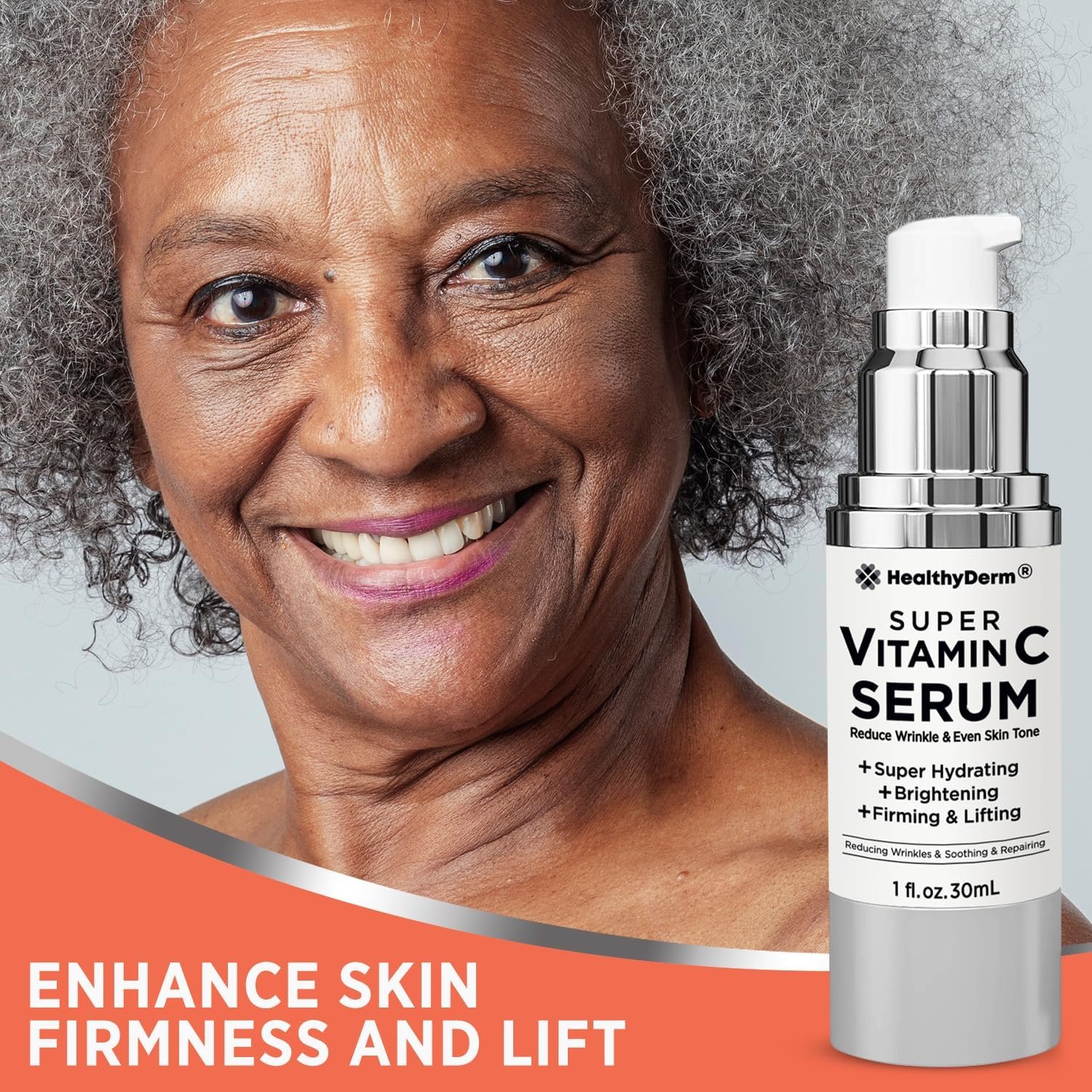 Age-Defying Super Vitamin C Serum for Women Over 50: Niacinamide, Vitamin C, Hyaluronic Acid, Peptides, Vitamin E, Caffeine, Bakuchiol, Brightening, Hydrating, Lifting, Wrinkle  Age Spots Reduction