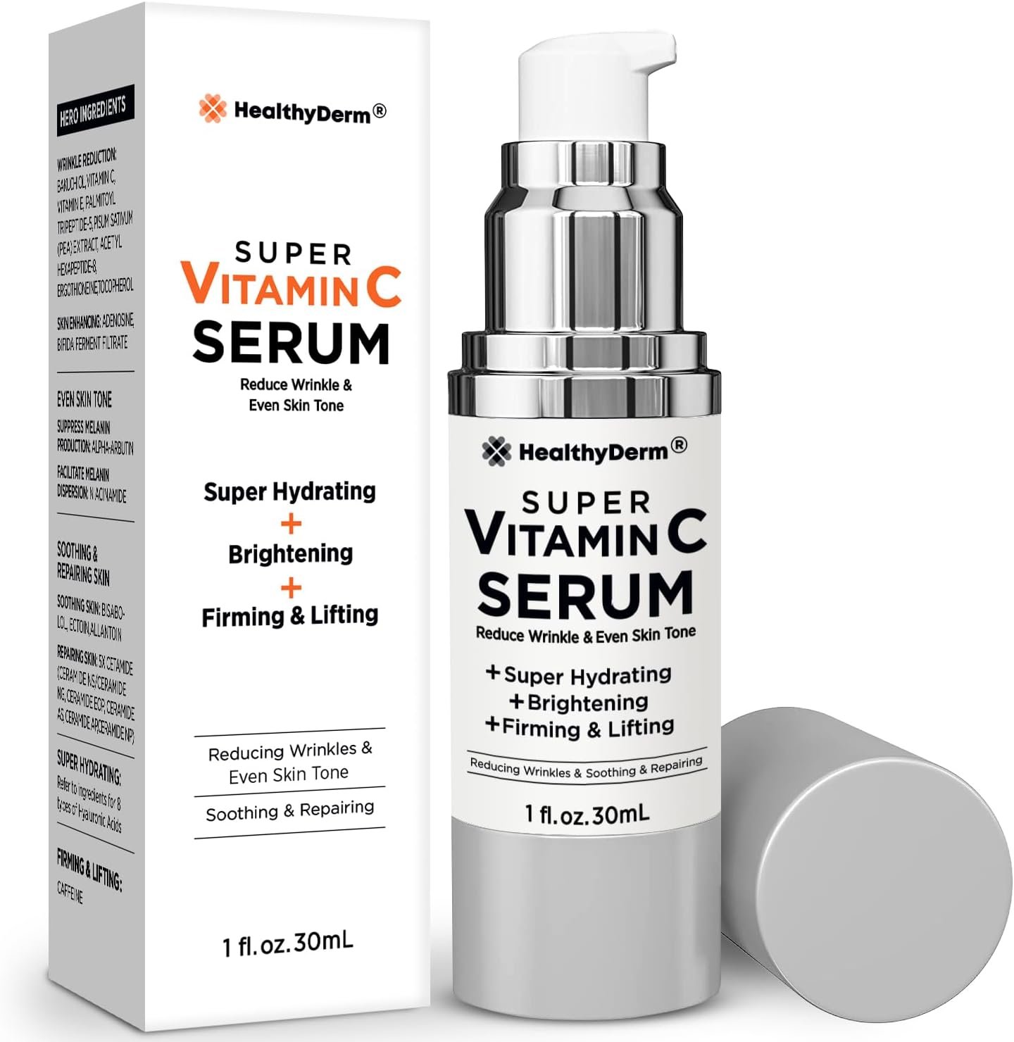 Age-Defying Super Vitamin C Serum for Women Over 50: Niacinamide, Vitamin C, Hyaluronic Acid, Peptides, Vitamin E, Caffeine, Bakuchiol, Brightening, Hydrating, Lifting, Wrinkle  Age Spots Reduction