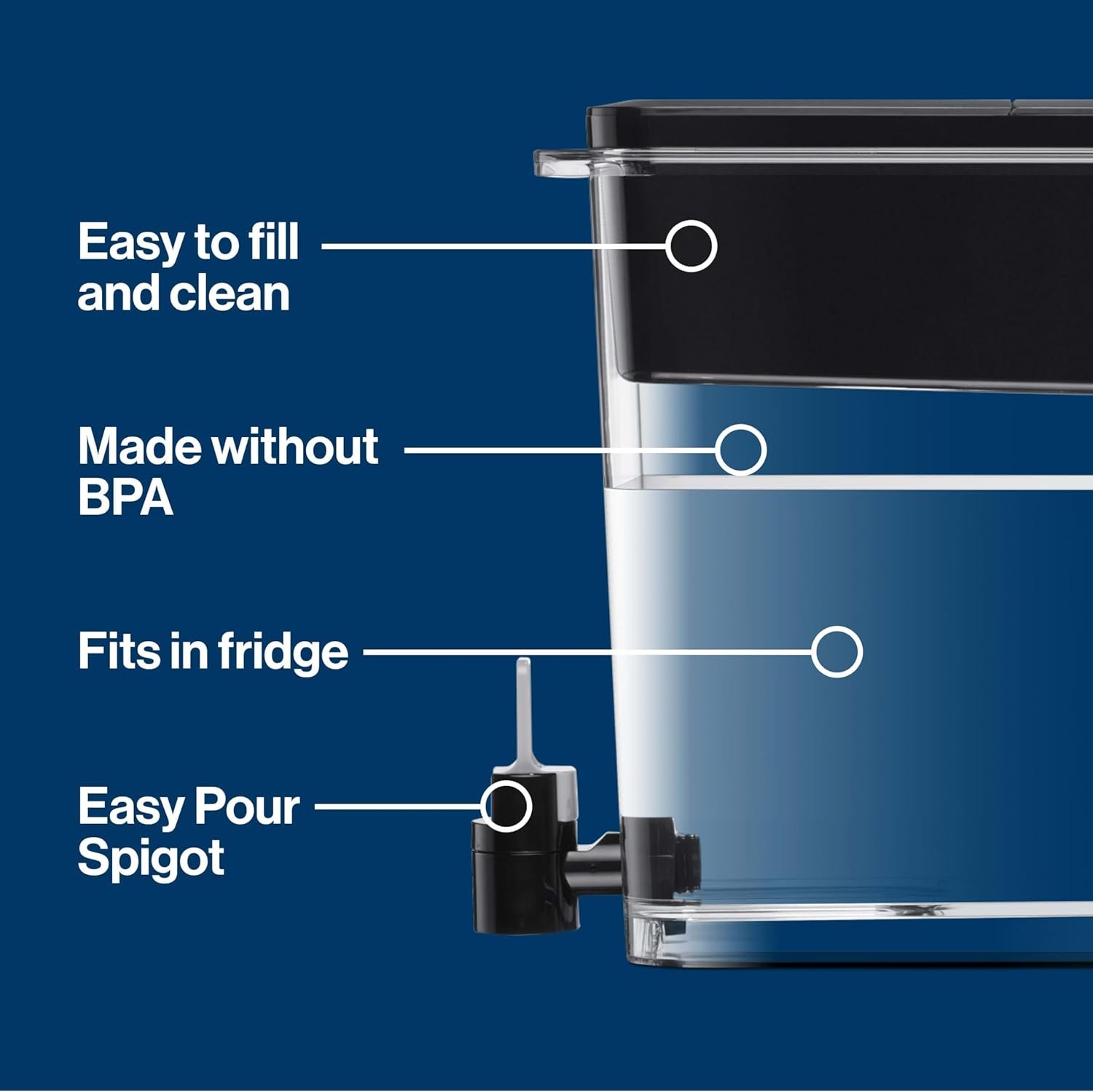 Brita XL Water Filter Dispenser for Tap and Drinking Water with 1 Elite Filter, Reduces 99% Of Lead, Lasts 6 Months, 27-Cup Capacity, Christmas Gift for Men and Women, BPA Free, Black