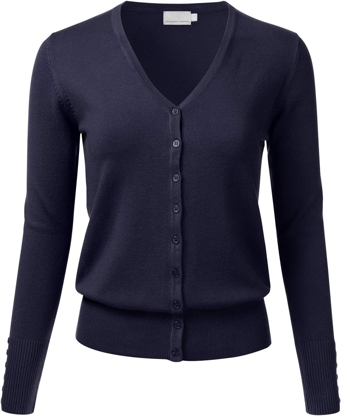 Womens Button Down V-Neck Long Sleeve Knit Cardigan with Sleeve Button Detail (S-3XL)