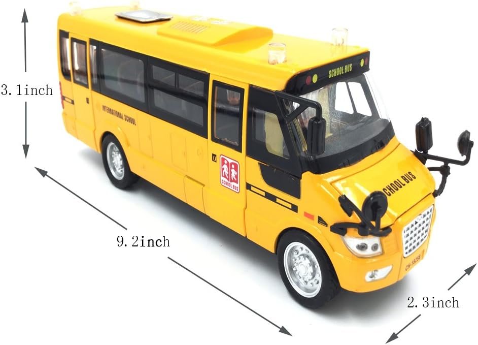 9 Pull Back School Bus,Light Up  Sounds Die-cast Metal Toy Vehicles with Bright Yellow and Openable Doors