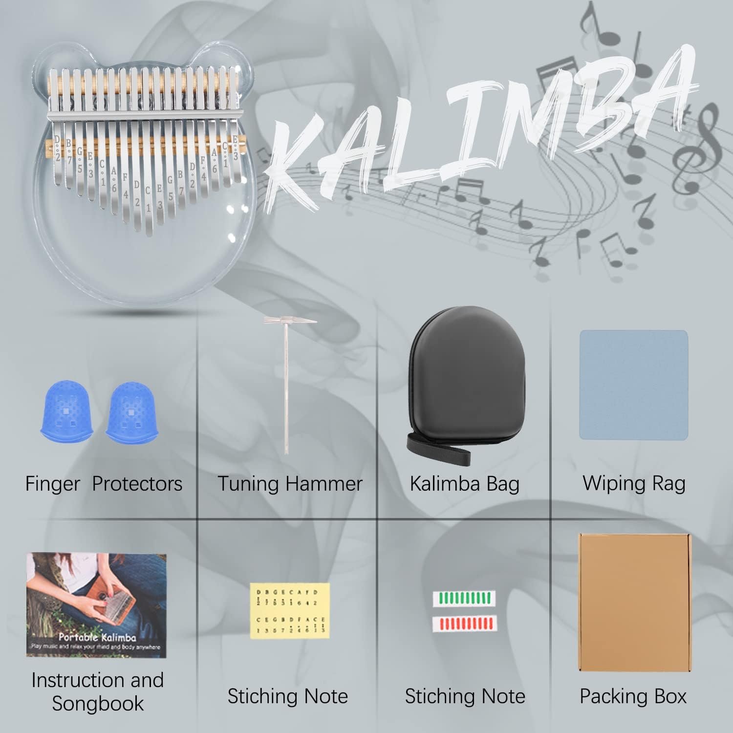 Acrylic Kalimba Thumb Piano,YUNDIE Portable 17 Keys Mbira Crystal Finger Piano, Musical Instruments Christmas Gift for Kid Adult Beginners Professional(Clear) (17 Keys)