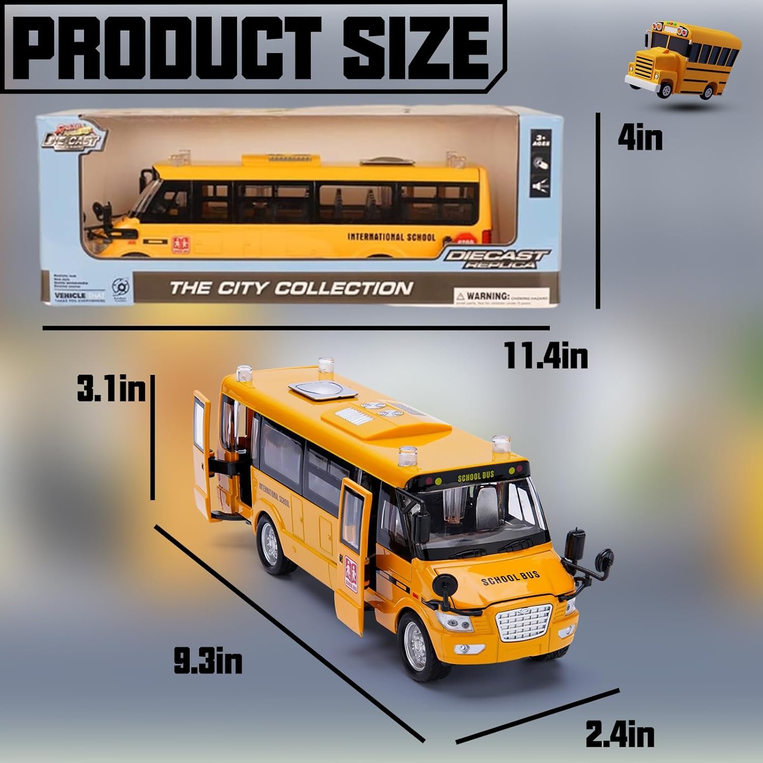 Crelloci School Bus Toy, Die Cast Pull Back 9 Model Cars, with Lights  Sounds, Openable Doors, Large Yellow Metal Toy Vehicles, Play Bus for Boys Girls Kids Toddlers Ages 3+
