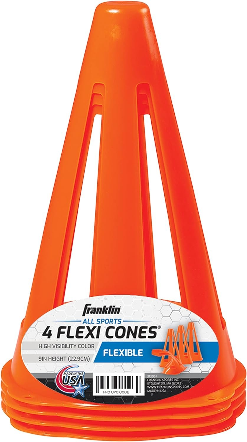 Franklin Sports Plastic Soccer Cones - Mini Sports Cones for Drills + Practice - Flexible Orange Goal Cones for Training + Games - 9 Inches