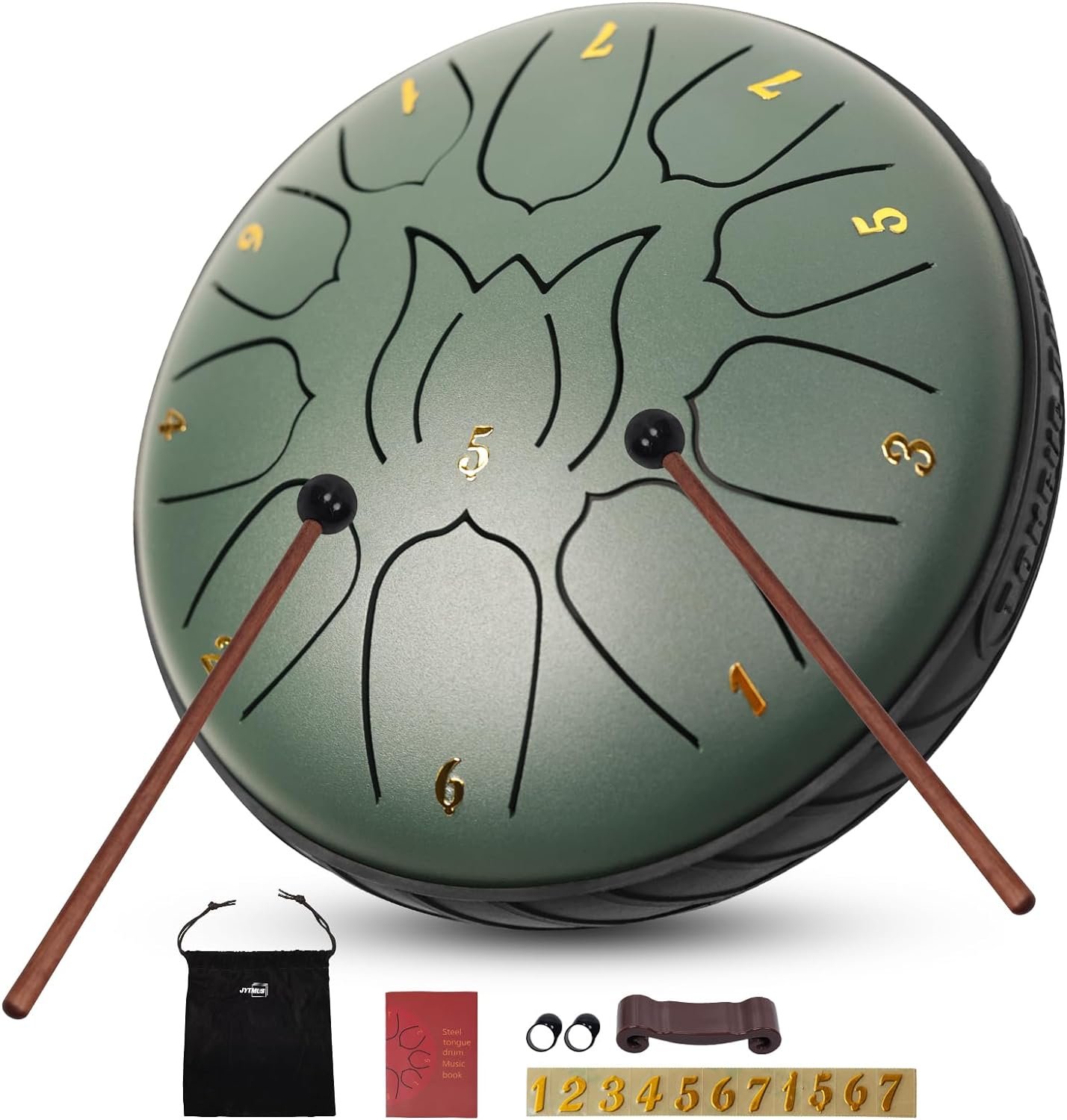JYTMUS Steel Tongue Drum 11 Notes 6 Inches, D Major Percussion Instruments, Steel Drum Kit with Music Book, Carry Bag, Drum Mallets, Mallet Holder and Stickers, Tongue Drum for Yoga, Meditation