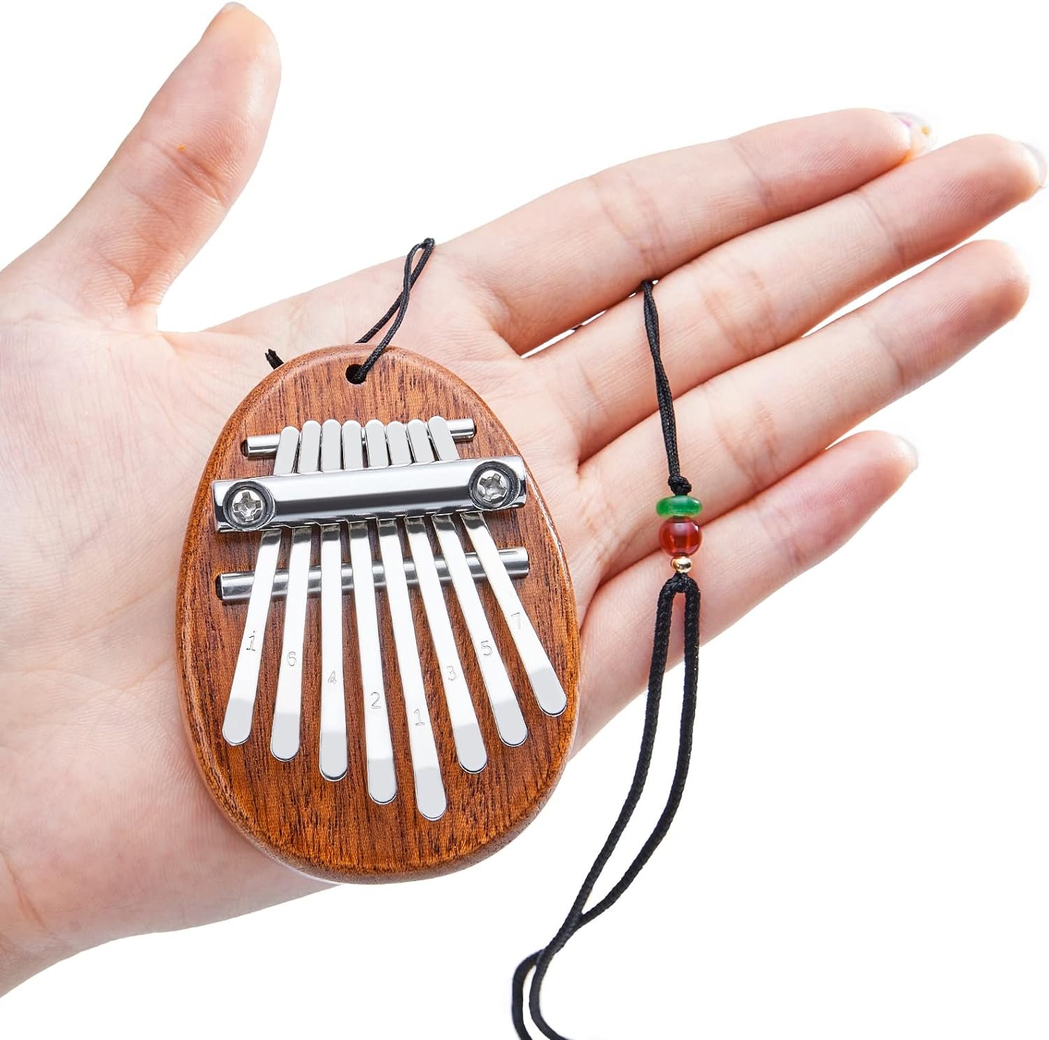 Lronbird Mini Kalimba 8 Key Exquisite Finger Thumb Piano Gifts for Beginners Music Lovers Players, Cute Instrument Pendant Keychain Accessories Miniature Things Ornament for Christmas Tree (Oval)