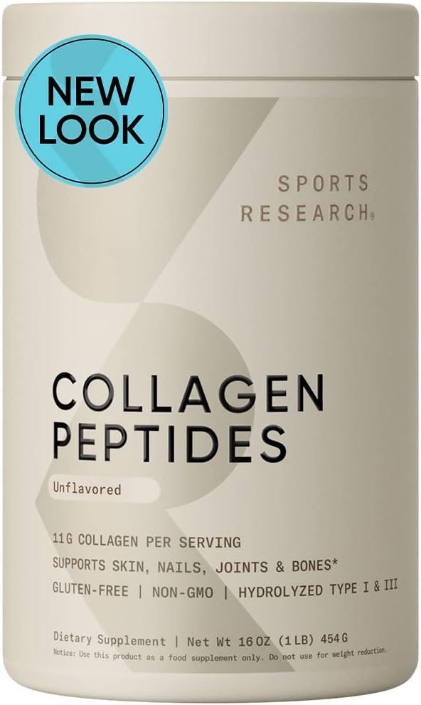 Sports Research Collagen Peptides for Women  Men - Hydrolyzed Type 1  3 Collagen Powder Protein Supplement for Healthy Skin, Nails, Bones  Joints - Easy Mixing Vital Nutrients  Proteins